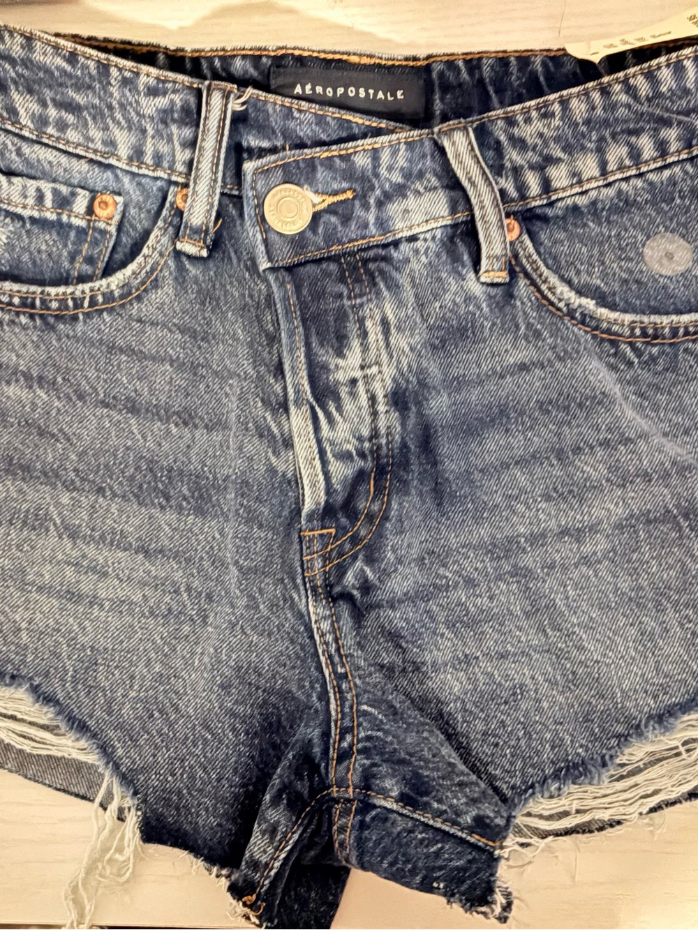 Aeropostale Women's Distressed Denim Cutoff Shorts in Blue